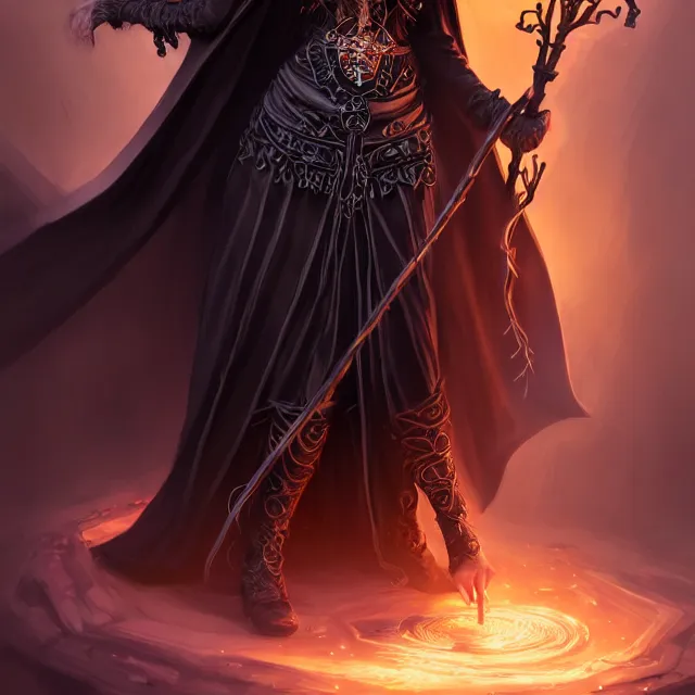 Image similar to beautiful elemental darkness witch with ornate black robes and staff, highly detailed, 4 k, hdr, smooth, sharp focus, high resolution, award - winning photo, artgerm, photorealistic