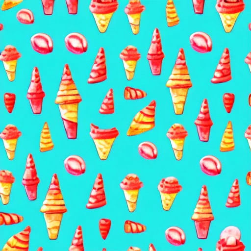 Image similar to repeating pattern seamless. watercolor. icecream, cone, candy minimalism