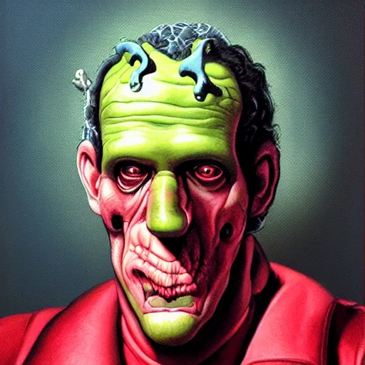 Prompt: portrait illustration of Frankenberry, artwork by Les Edwards