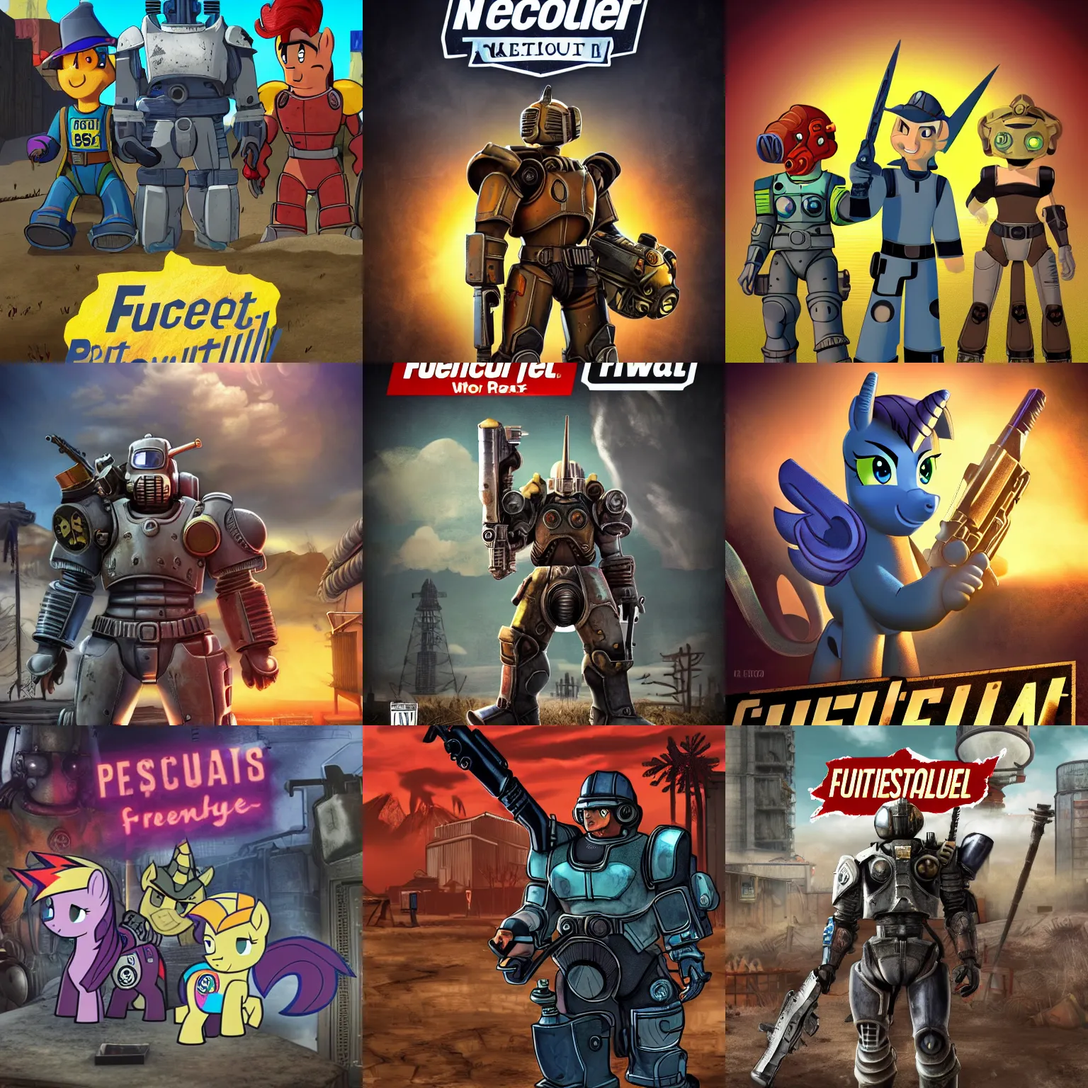 Prompt: ps 2 game box front cover for fallout : equestria | trending on artstation, 8 k, my little pony : friendship is magic, fallout, crossover | pony in power armor looking at the viewer | reminecent of fallout 4 ps 4 cover art