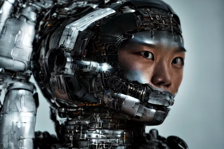 Image similar to portrait of a beautiful Korean cyborg By Emmanuel Lubezki