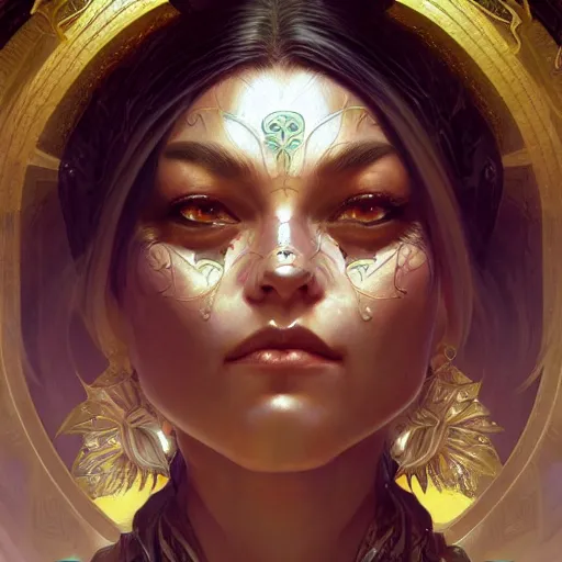 Image similar to perfectly-centered-Portrait of a sinister Goddess, intricate, highly detailed, digital painting, artstation, concept art, smooth, sharp focus, illustration, Unreal Engine 5, 8K, art by artgerm and greg rutkowski and alphonse mucha