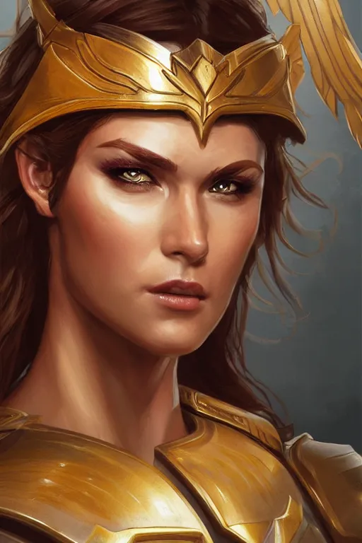 Image similar to amazon valkyrie athena, d & d, fantasy, portrait, highly detailed, headshot, digital painting, trending on artstation, concept art, sharp focus, illustration, art by artgerm and greg rutkowski and magali villeneuve