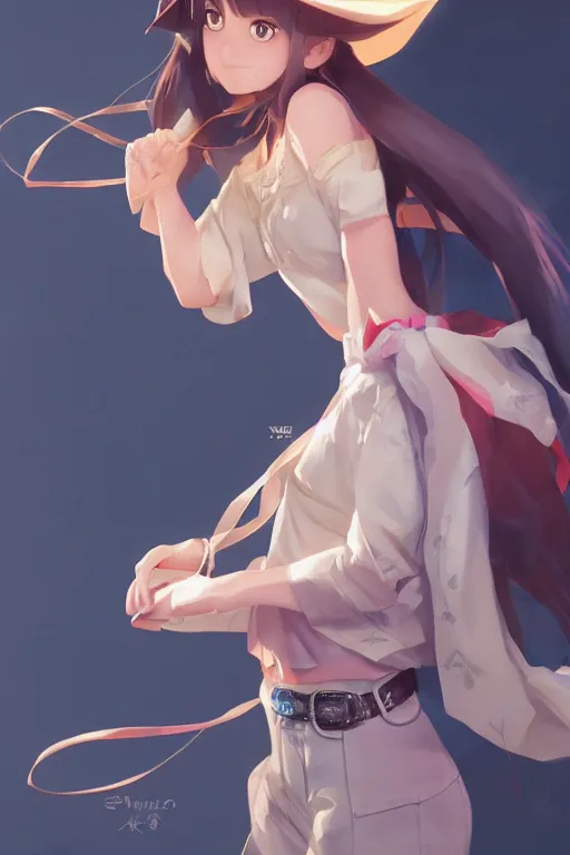 Image similar to a very cute cowgirl with cat ears, single subject, medium shot, ambient lighting, visible and detailed face, by makoto shinkai, stanley artgerm lau, wlop, rossdraws