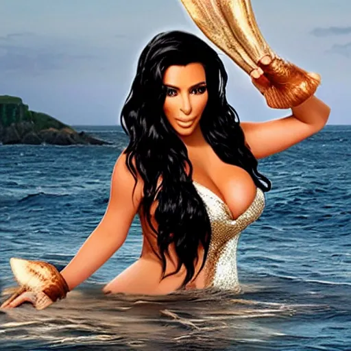 Image similar to Kim Kardashian as Ariel the Little Mermaid, cosplay