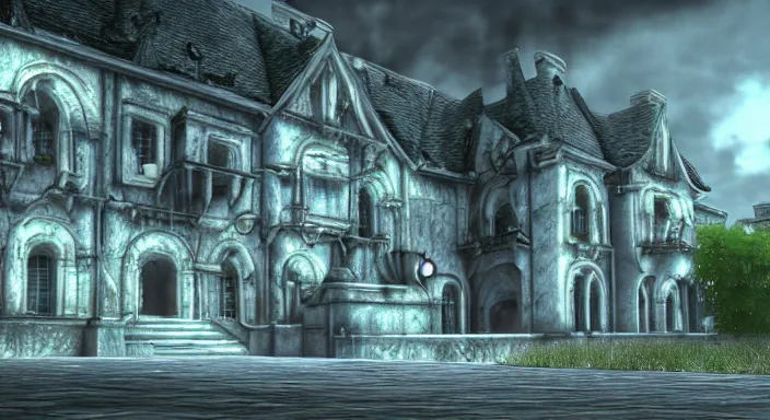 Prompt: final fantasy 7 pre-rendered background, creepy vampire mansion