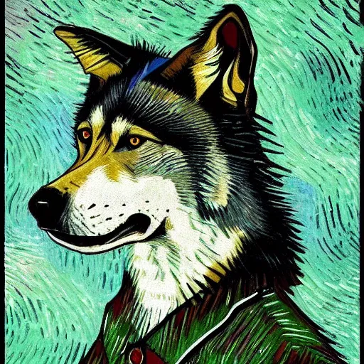 Image similar to retard wolf portrait, van gogh style