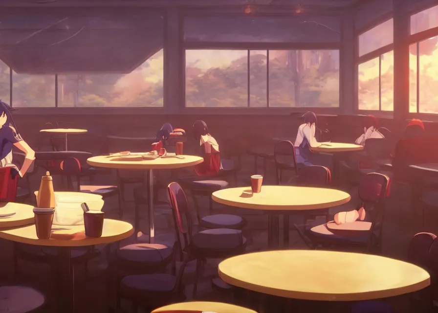 Image similar to an interior of wizards inside a diner with coffee on the table, makoto shinkai, smoky, matte painting