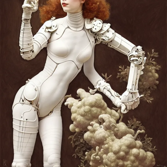 Image similar to porcelain cyborg, french empire style porcelain exoskeleton, diffuse lighting, fantasy, intricate, elegant, highly detailed, lifelike, photorealistic, digital painting, artstation, illustration, concept art, smooth, sharp focus, art by John Collier and Albert Aublet and Krenz Cushart and Artem Demura and Alphonse Mucha