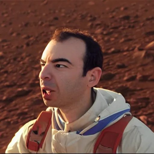 Prompt: nathan fielder on mars with forehead vein bursting out