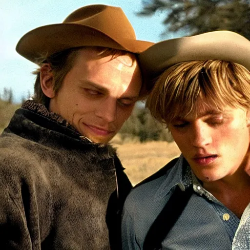 Prompt: Jamie Campbell Bower and Eddie Munson in Brokeback Mountain (2005)