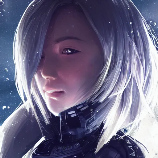 Prompt: highly detailed portrait of a hopeful young astronaut lady with a wavy blonde hair, by Dustin Nguyen, Akihiko Yoshida, Greg Tocchini, Greg Rutkowski, Cliff Chiang, 4k resolution, nier:automata inspired, dino crisis inspired, vibrant but dreary but upflifting raspberry, black and white color scheme!!! ((Space nebula background))