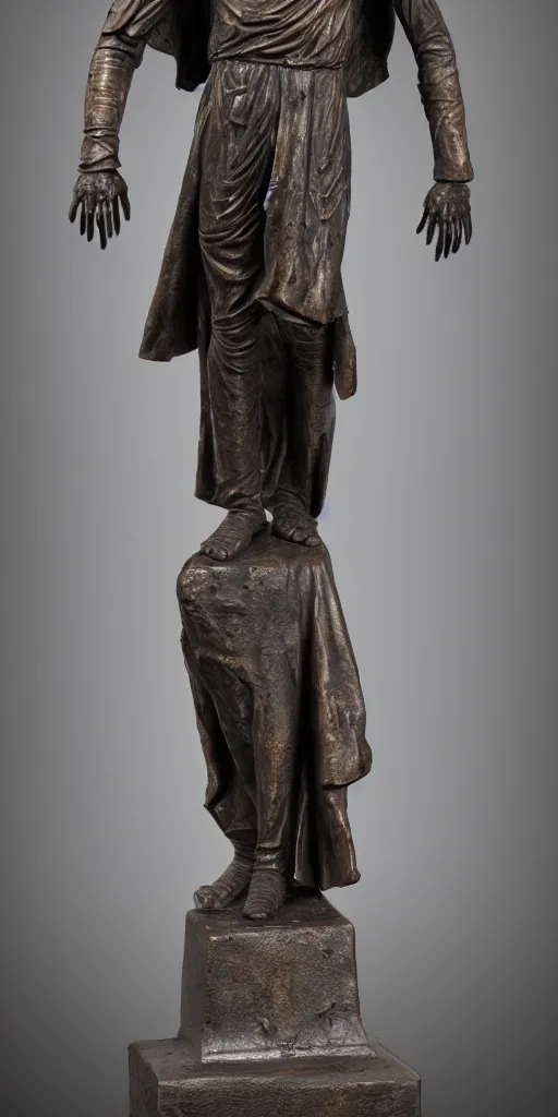 Image similar to detailed photo of an old bronze patina statue of dark vador, full body portrait, various pose, photorealism, intricate detail, museum diffuse lighting