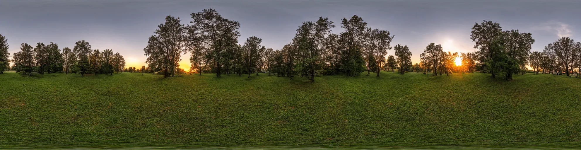 Prompt: spherical panorama photo of country american village streen dawn 5 0 mm