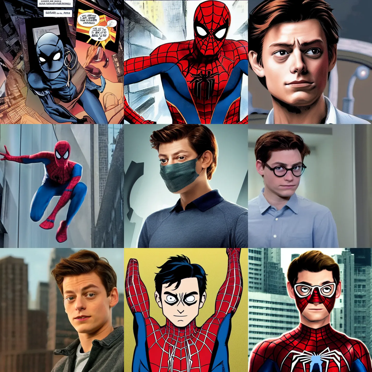 Prompt: Peter Parker with his mask pulled halfway up