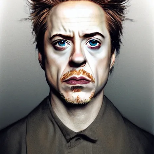 Prompt: realistic expired kodak film portrait of albino robert downey junior mix, hyperrealism, photorealistic, detailed, atmospheric, 8 k, award winning photography, cinematic