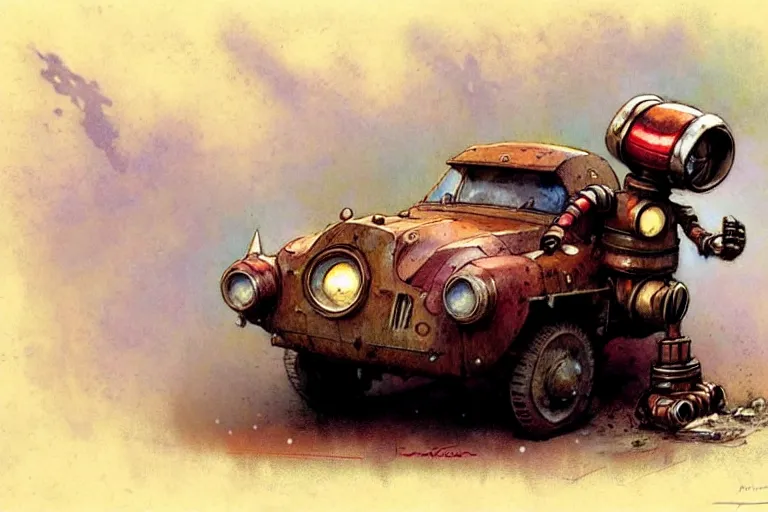 Image similar to adventurer ( ( ( ( ( 1 9 5 0 s retro future robot mouse explorer vehical. muted colors. ) ) ) ) ) by jean baptiste monge!!!!!!!!!!!!!!!!!!!!!!!!! chrome red