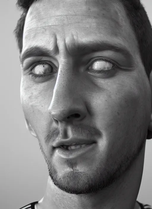 Image similar to portrait of cute crying Messi, photorealistic, 35mm, close-up, Octane render, trending on Artstation, 4k, 8k, highly detailed, digital art