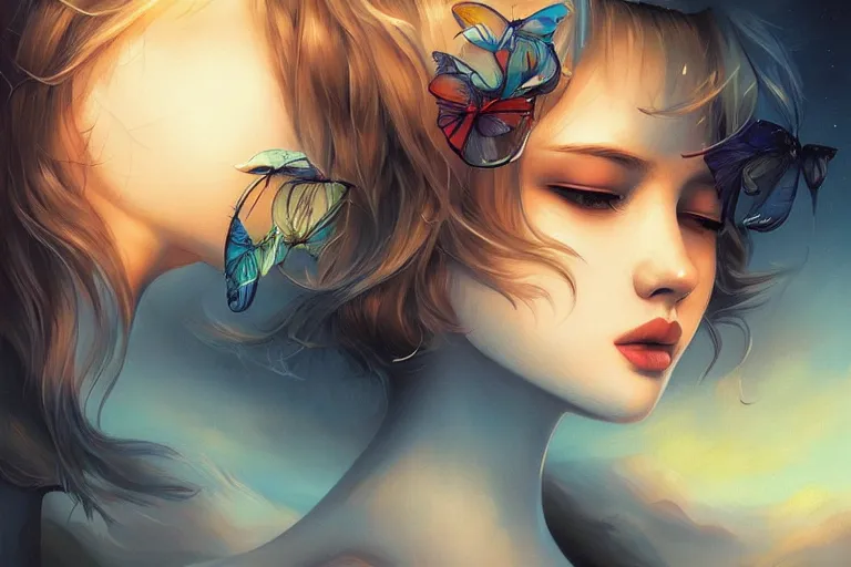 Image similar to daydreaming by ross tran, detailed painting, pop surrealism, a vivid landscape, a simple vector based illustration, minimalist, an ultrafine detailed painting by rafal olbinski, airbrush art, artgerm, very detailed, skeuomorphic, behance contest winner