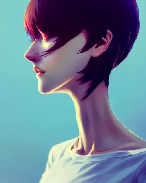 Prompt: full very close up neck shot of a beautiful skinny choir girl, in tshirt, anonymous, faceless, by saruei and guweiz and ilya kuvshinov, digital art, highly detailed, intricate, sharp focus, trending on artstation hq, deviantart, pinterest, unreal engine 5, 4 k uhd image