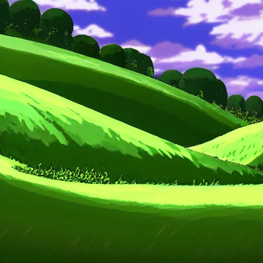 Image similar to big juicy green hills in anime style, 4K,