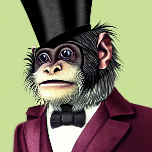 Prompt: digital illustration of a emperor tamarin monkey wearing a top hat, deviantArt, artstation, artstation hq, hd, 4k resolution