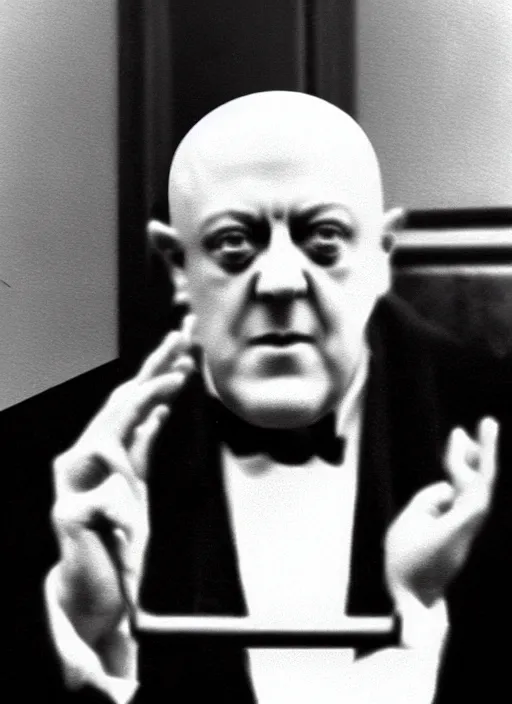 Image similar to black and white cctv footage of aleister crowley