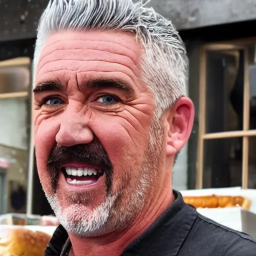 Prompt: a close up photo of Paul Hollywood stealing a pack of 6 cakes from the bakery, excited expression, running towards the camera, photorealistic, clear lighting, detailed, 4k