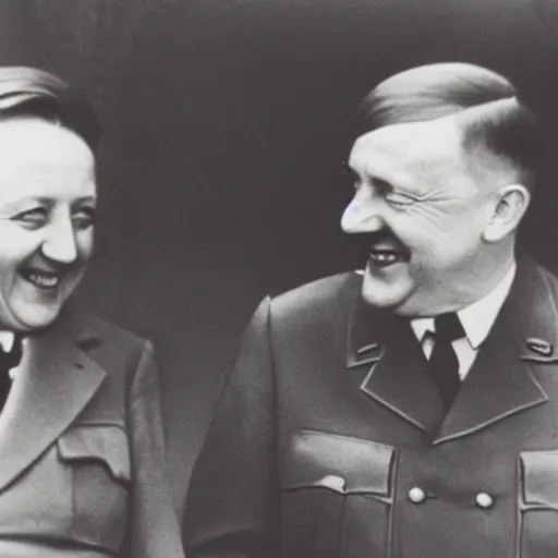 Image similar to hitler and angela merkel smiling after world war ii