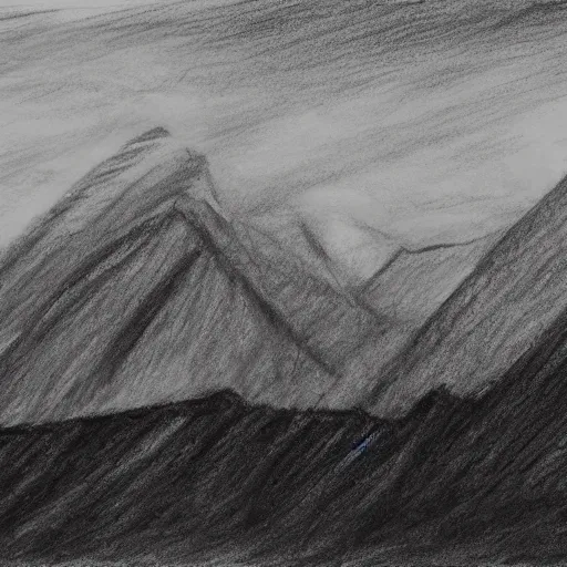 Image similar to charcoal pencil sketch of mountains, lower third, high contrast, black and white