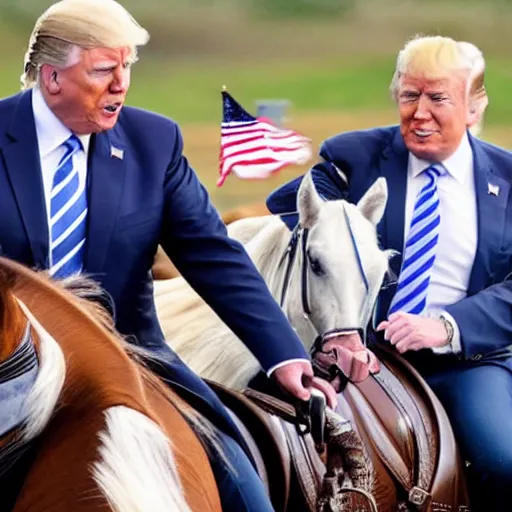 Image similar to joe biden and Donald trump riding a horse together