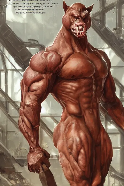 Image similar to splash art of a monstrously buff and muscular anthropomorphic horse at a research facility of experimental combat troopers, experimental tight bodysuit, leather clothes, full body, highly detailed, digital painting, trending on artstation, concept art, sharp smooth focus, illustration, art by artgerm and greg rutkowski and alphonse mucha