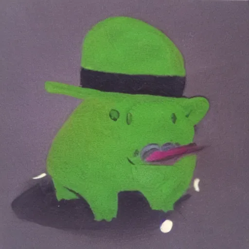 Image similar to green pig wearing a tophat