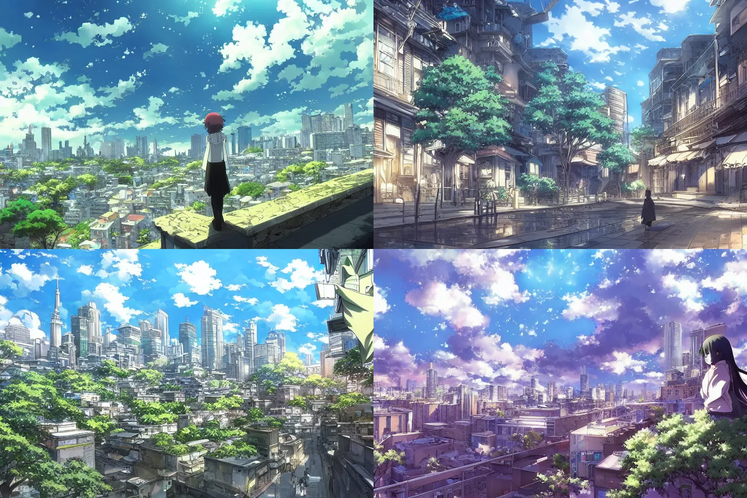 Prompt: infinitely detailed beautiful!, city bright daylight background dreamy!, anime by shinkai makoto, highly detailed, lonely scenery yet peaceful!!, atmospheric, ambient lighting!, drawn by tatsuki fujimoto
