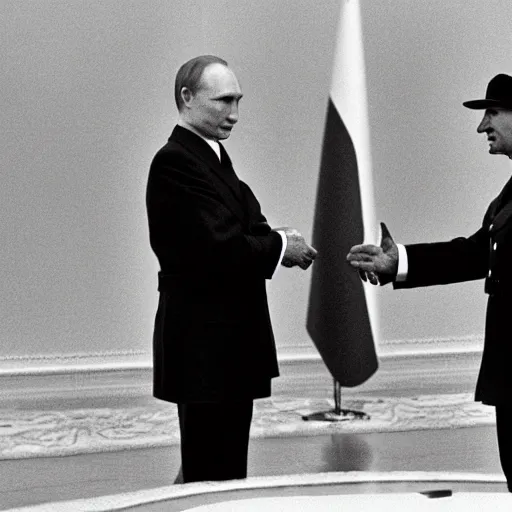 Image similar to Putin shakes hands with Hitler