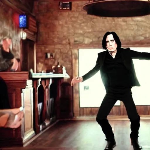 Image similar to Severus Snape dances in a bar, realistic, full body, very detailed, super realistic