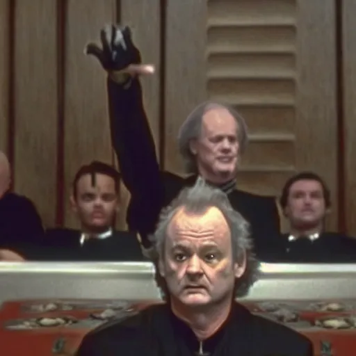 Prompt: bill murray as palpatine giving a speech in the senate, star wars movie by george lucas