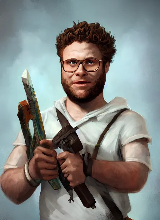 Image similar to An epic fantasy comic book style portrait painting of Seth rogen, unreal 5, DAZ, hyperrealistic, octane render, cosplay, RPG portrait, dynamic lighting