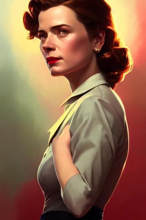 Prompt: a portrait of peggy carter, fantasy, sharp focus, intricate, elegant, digital painting, artstation, matte, highly detailed, concept art, illustration, ambient lighting, art by ilya kuvshinov, artgerm, alphonse mucha, and greg rutkowski