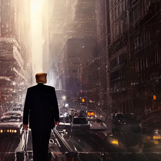 Image similar to donald trump, dramatic lighting, cinematic, establishing shot, extremely high detail, foto realistic, cinematic lighting, post processed, concept art, high details, cinematic, 8k resolution, beautiful detailed, photorealistic, digital painting, artstation, concept art, smooth, sharp focus, artstation trending, octane render, unreal engine