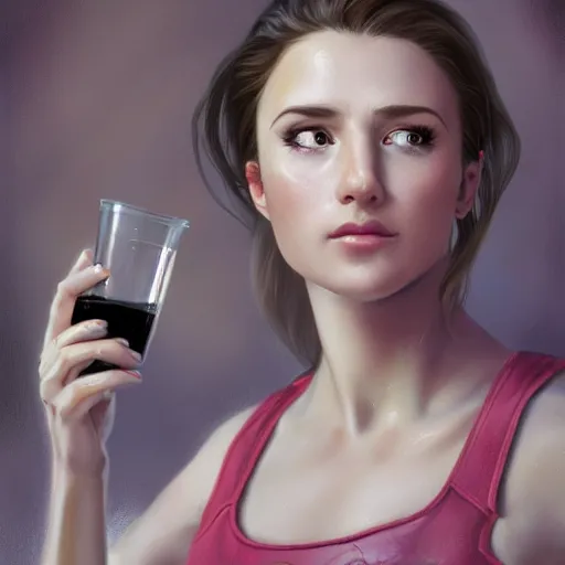 Prompt: Epic portrait, an muscular waitress serving a drink, Brown hair flow, pretty, glossy skin, digital painting, artstation, concept art, soft light, hdri, smooth, sharp focus, illustration, fantasy, intricate, elegant, highly detailed, D&D, matte painting, in the style of Greg Rutkowski and Alphonse Mucha and artemisia, 8k, highly detailed, jurgens, rutkowski, bouguereau, pastoral, rustic, georgic