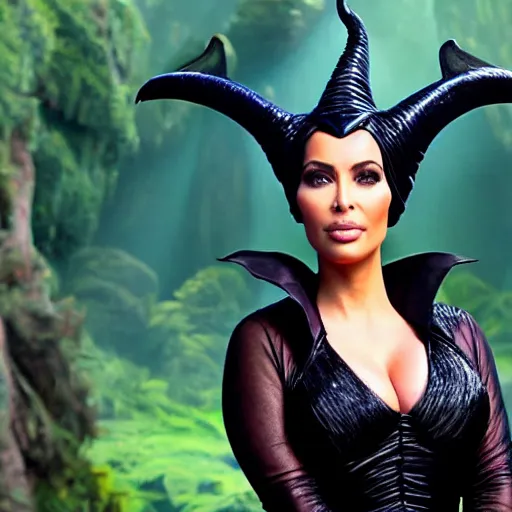 Image similar to A still of Kim Kardashian as Maleficent