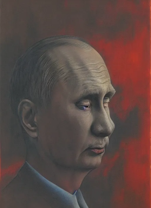 Image similar to Painting in a style of Beksinski featuring Vladimir Putin