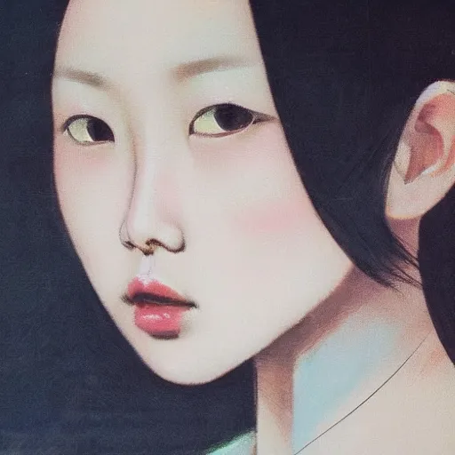 Prompt: Lee Jin-Eun by Buttò Saturno, rule of thirds, seductive look, beautiful,