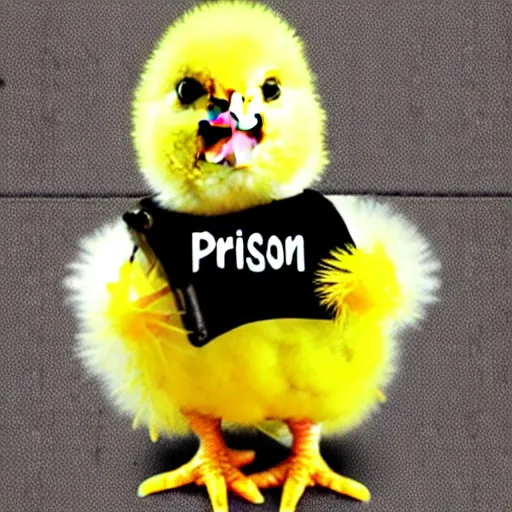 Image similar to cute baby chick dressed as a jail prisioner