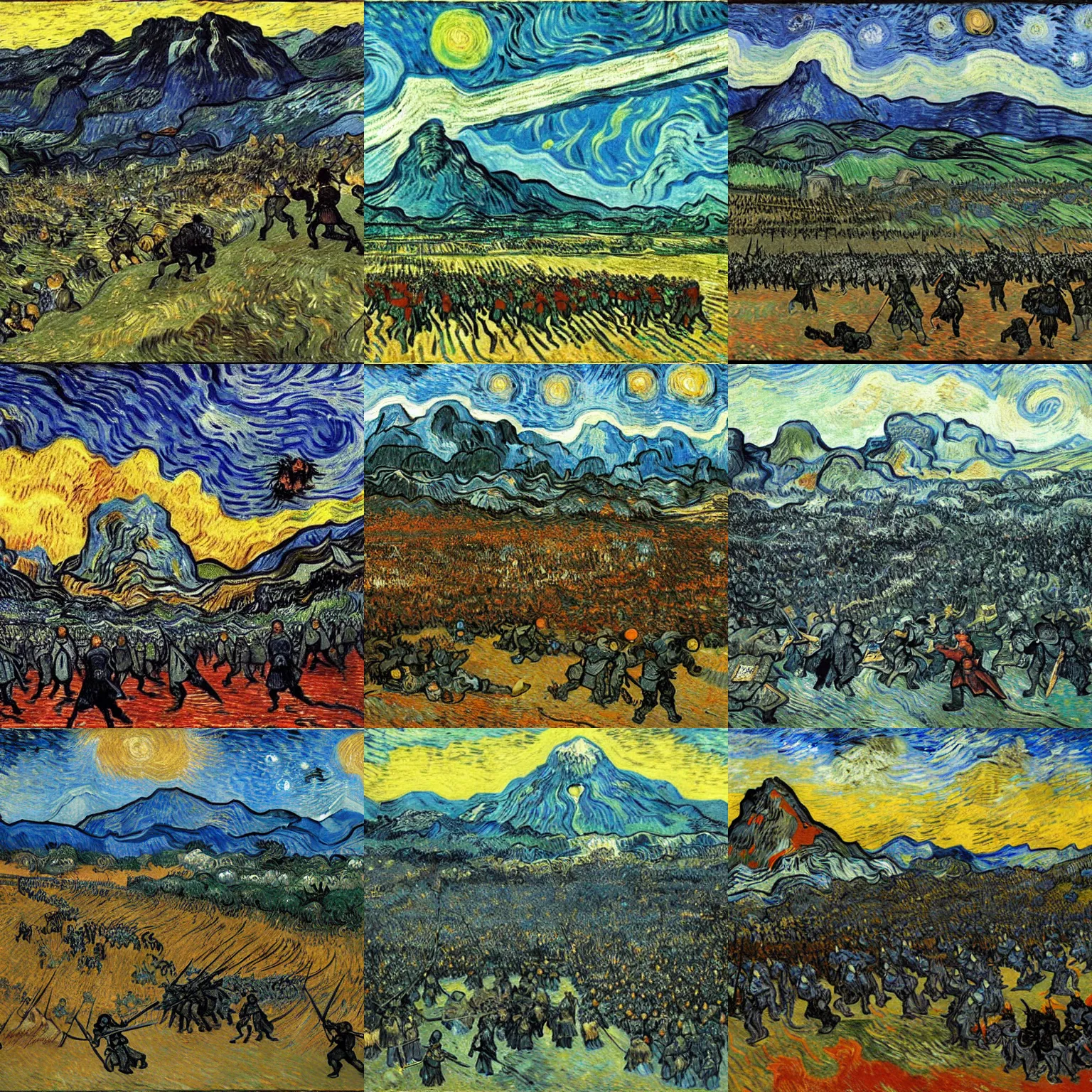 Prompt: the battle of mordor by van gogh