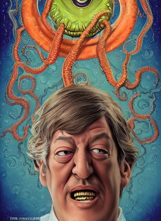 Image similar to lovecraftian portrait of happy stephen fry, pixar style, by tristan eaton stanley artgerm and tom bagshaw