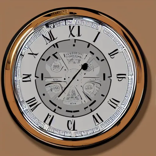 Image similar to a rendering of a clock with 2 4 hours hands and no hours on the clock face