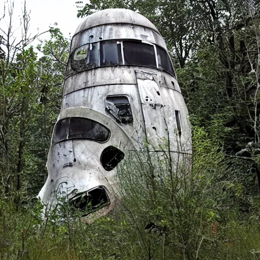 Prompt: abandoned spaceship deteriorating and overgrown