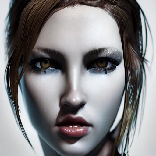 Image similar to closeup portrait of an absurdly beautiful, graceful, sophisticated, fashionable cyberpunk gravure idol, an ultrafine hyperdetailed illustration by irakli nadar, matt wisniewski style, fashion photography, intricate linework, porcelain skin, unreal engine 5 highly rendered, global illumination, radiant light, detailed and intricate environment